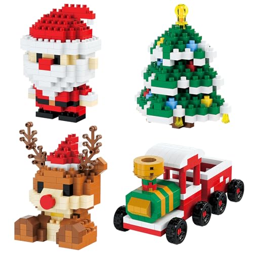 4 Pack Christmas Stocking Stuffers Gifts for Kids, Santa Claus Design Building Blocks, 2025 New Christmas Building Blocks Theme Ornaments, Xmas New Year Birthday Gifts for Boys, Girls and Teens