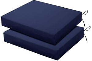 LOVTEX Outdoor Chair Cushions Set of 2, Outdoor Patio Chair Cushions with Ties,Waterproof Chair Cushions for Outdoor Furniture, 18.5 x 16 x 3 inch, Navy Blue