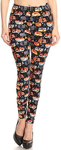 Expert Design Women's Plus Camper Vans Pattern Printed Leggings - Black Orange