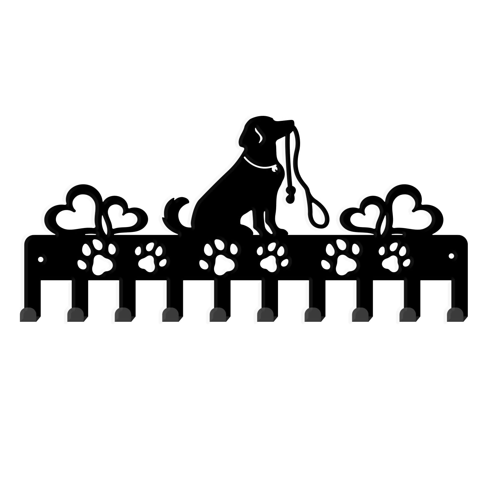 SUPERDANT Pet Dog Key Hooks Dog Footrint Metal Key Holder Decorative 10 Hooks Key Organizer Heart Shape Wall Mounted Entryway Key Belt Umbrella Hooks Personalized Key Hanger for Dog Leash Front Door