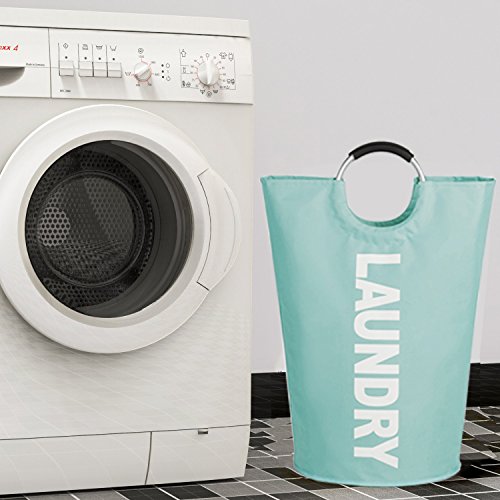 Outdoorfly Large Collapsible Laundry Basket Hamper with Durable Handles Foldable Storage Dirty Clothes Underwear Washing Bag Toys Books Storage Bags for Men & Women (Light Blue)