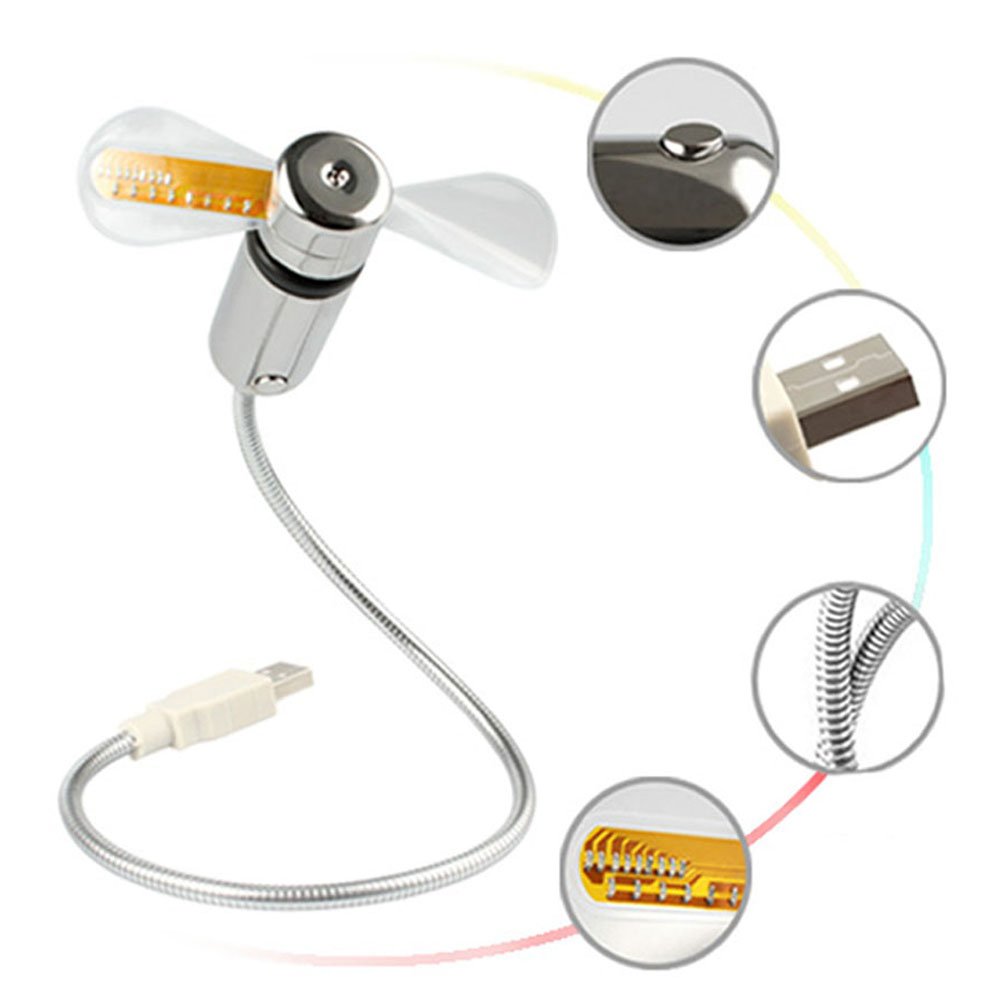 B2ocled USB Fan Led Clock Adjustable Gooseneck Flexible Portable Mini Fans