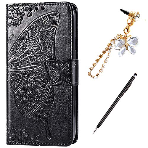 Case for iPhone Xs Max Cover,Embossing Mandala Butterfly Rose Vine Flip Folio Wallet Case PU Leather Stand Card Slots Protective Case Cover + Dust Plug Stylus for iPhone Xs Max Wallet Case,Black - Thumbnail 7