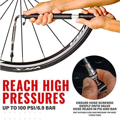 PRO BIKE TOOL Bike Pump with Gauge Fits Presta and Schrader Accurate