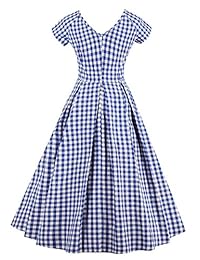 vinfa Mujer Vintage cuello en V a cuadros plaid línea Swing vestido de fiesta