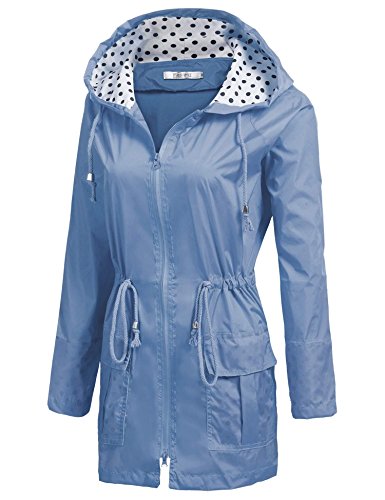 COSBEAUTY Waterproof Lightweight Rain Jacket Active Outdoor Hooded Raincoat for Women, Blue, X-Large - Thumbnail 2