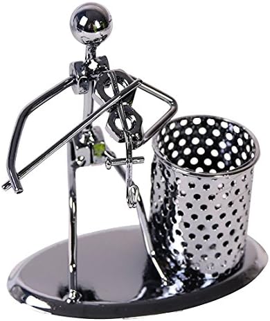 Fashion Funny Iron Art Gift Pen Pencil Holder Container Pencil Cup Iron Art Music Figure Home Office Desk Storage Decor Gift (Violin)