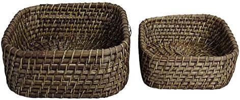 Decorative Square Basket Multipurpose Wooden Wicker Cane Basket Set Of 2 Pieces