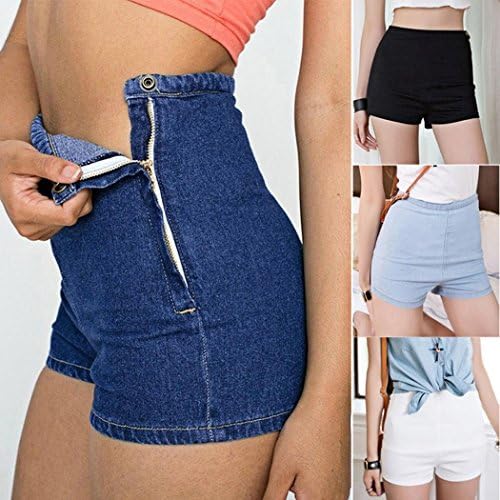 Pagacat Women Madam high Rise Side Zipper and butotn Closure Elastic Classic Comfy Demin tap Shorts Pants,Shorts