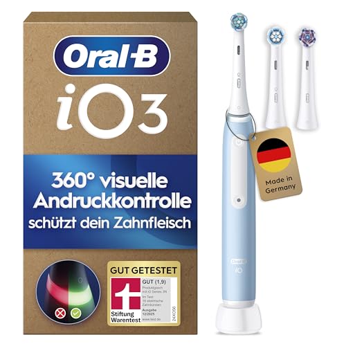 Oral-B iO Series 3 Plus Edition Elektrische Zahnbürste — Electric Toothbrush, Inkl. 3 Aufsteckbürsten, 3 Putzmodi für Zahnpflege — Designed by Braun, GUT GETESTET von STIFTUNG WARENTEST, Hellblau