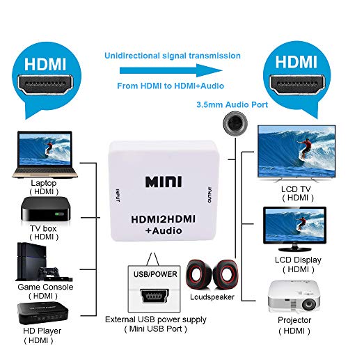 Gowoops 1080P Mini HDMI2HDMI Audio HD Converter HDMI to HDMI Audio Extractor Adapter switcher Video Audio Converter Adapter for PC Laptop HDTV Projector - Thumbnail 3