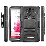 Fosmon STURDY Shock Absorbing Dual Layer Hybrid Holster Cover Kickstand Case for LG G3 - Retail Packaging (Black)