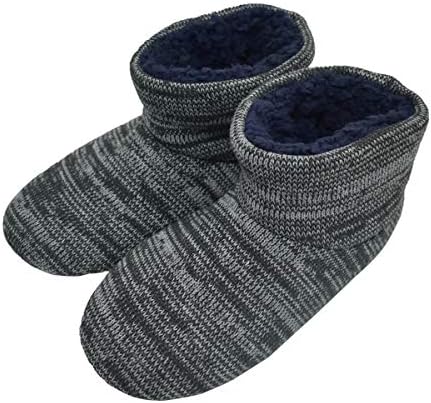 Knit Rock Wool Warm Men Indoor Pull on Cozy Memory Foam Slipper Boots Soft Rubber Sole