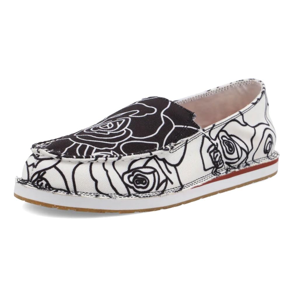 Twisted X Women’s Slip-On Loafer, Moc Toe, Black & White, 8 M