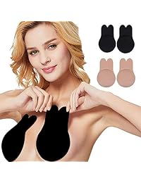 Nipple Covers Strapless Backless Bra Invisible Lift Pasties Reusable Breast Petals Non-Woven Fabric Self Adhesive Nipplecover for Women 2 Pairs 4 Inch Beige and Black by MightGuy