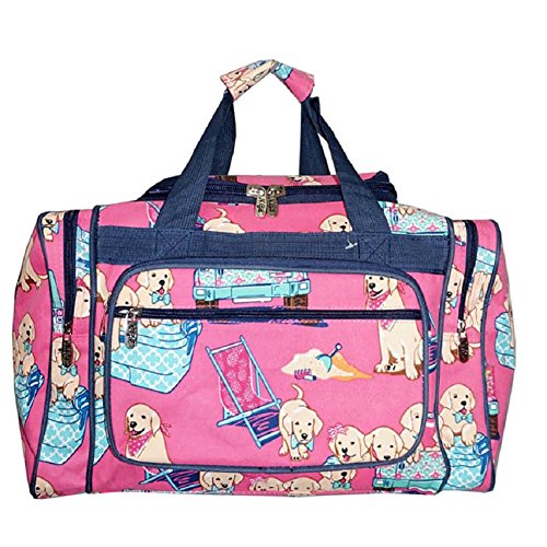 NGIL 20" Duffle Duffel Travel Luggage School Gym Camp Dance Bag (Pink puppy dog beach)
