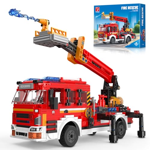 City Fire Truck with Ladder Toy (798PCS), Collectible Emergency Vehicle Model Kit, Birthday Gift for 6 Year Old Boys Girls and Adults