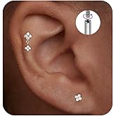 ShineRose Flat Back Cartilage Earrings For Women Stud Tragus Helix Nose Piercing Jewelry Conch Threadless 18G Titanium Surgical Steel Hypoallergenic Gold CZ Silver 14K Small Tiny Flower Studs