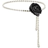 White Pearl Beaded Flowers Belts for Women Fashion Black Camellia Pearl Waist Chain Aesthetic Wedding Dress Belt Jewelry