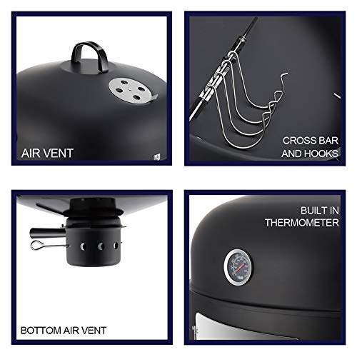 Realcook Charcoal BBQ Smoker Grill - 20 Inch Vertical Smoker for Outdoor Cooking Grilling