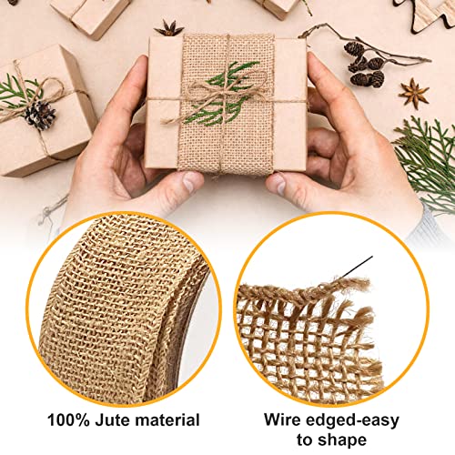 CHolic 2.5inch x 11 Yards Burlap Wired Ribbon and 2MM x 328 Feet Natural Jute Twine Packing String for Photos Crafts Wrapping Gifts Party Home Decor Easter Holiday and Rustic Wedding Decorations