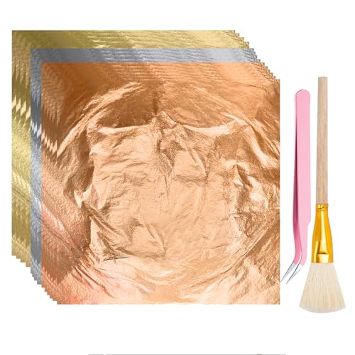 200PCS Gold Leaf Sheets for Art 3 Colors Use in Gold Flakes for Nails Decoupage Paper for Furniture Gold Foil Sheets Silver Leaf Sheets DIY Handmade Creation