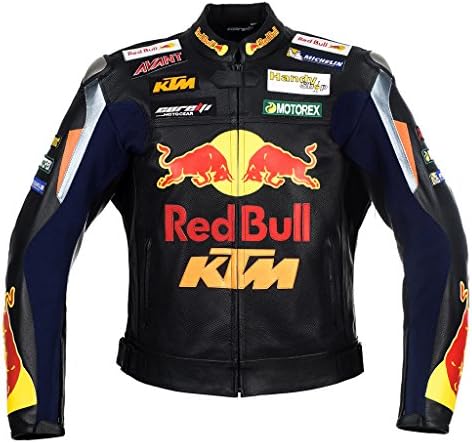 RedBull Black Motorcycle Racing Leather Jacket ((XL(EU-56)))
