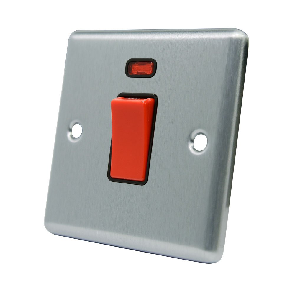 AET CSCCSWBL 45 A 1-Gang Satin Finish Chrome Classical DP Black Insert Cooker Switch with Neon Indicator