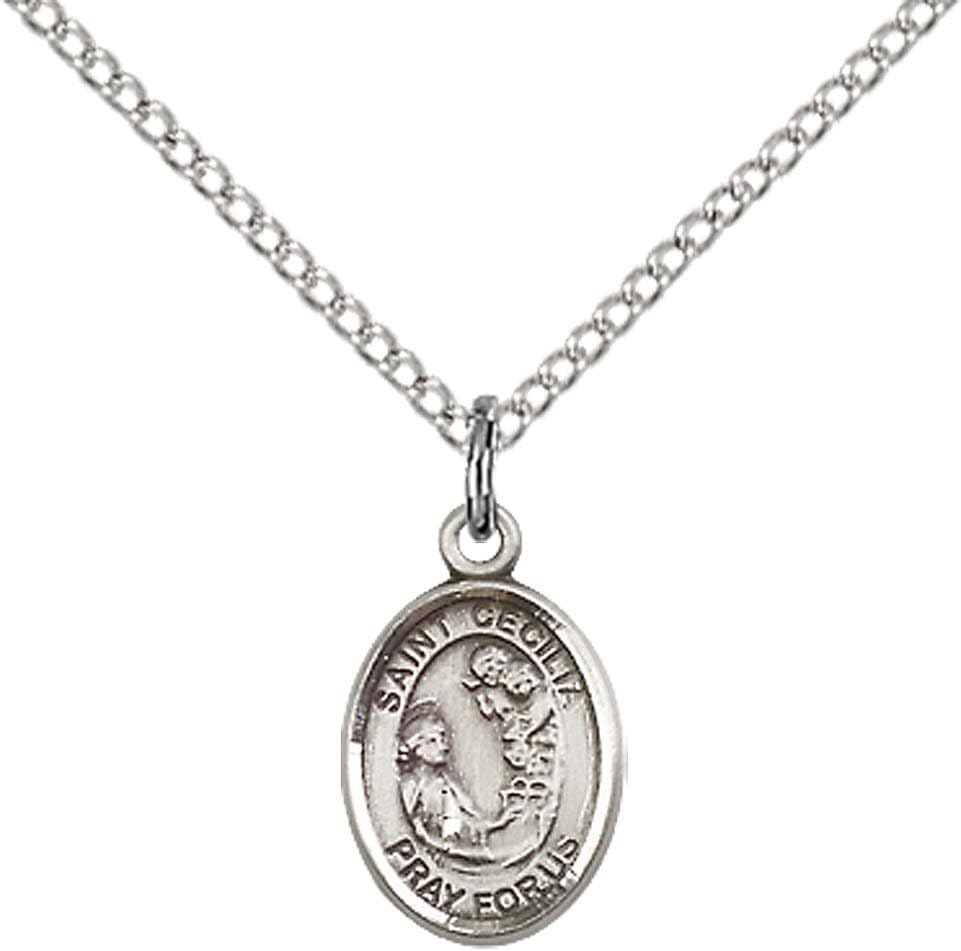 F A Dumont Sterling Silver St. Cecilia Pendant with 18" Sterling Silver Lite Curb Chain. Patron Saint of Musicians/Singers