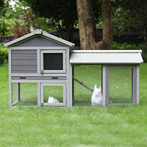 Tradgo 58'' Rabbit Hutch Outdoor on Run, Rabbit Cage Indoor with Pull