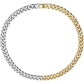 WOWORAMA Two Tone Gold Silver Cuban Link Chain Necklace Choker Unisex Chunky Chain Choker Necklace for Women Men, 18"