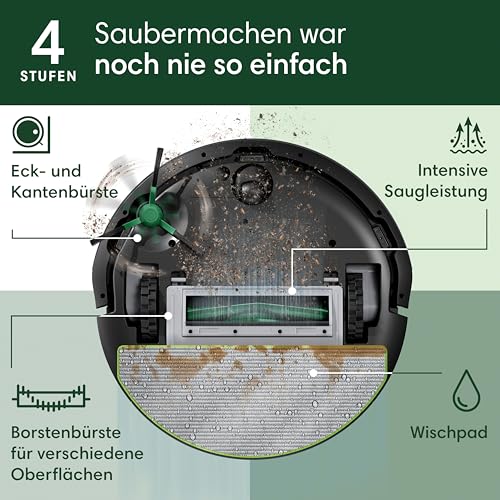 Roomba 105 Combo + AutoEmpty Dock - Automatische Entleerung für bis zu 75 Tage - Saugen + Wischen - Clearview LiDAR- 7000Pa - 120 mins - SmartScrub - Umfährt Hinderniss - App - Schwarz