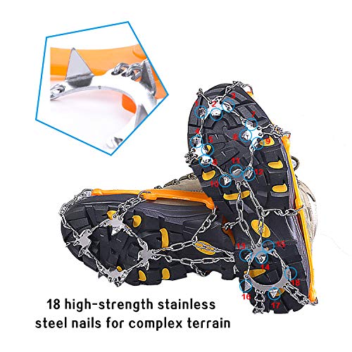 TWFRIC Traction Cleats, Ice Snow Grips Crampons for Men Women, Anti Slip 18 Stainless Steel Teeth Crampon with Portable Bag for Hiking, Climbing, Walking and Mountaineering, L - Thumbnail 4