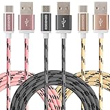 Type C Cable ESEEKGO 3Pack for LG G5 Cable Charging Power Line Nylon Charger Cables for huawei P9 New Apple MacBook,Nexus 5X (3M/10Ft Gold+Pink+Grey)