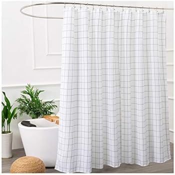 Aimjerry Black and White Fabric Shower Curtain for Bathroom,Washable STALL Size 72 X 72 Inch