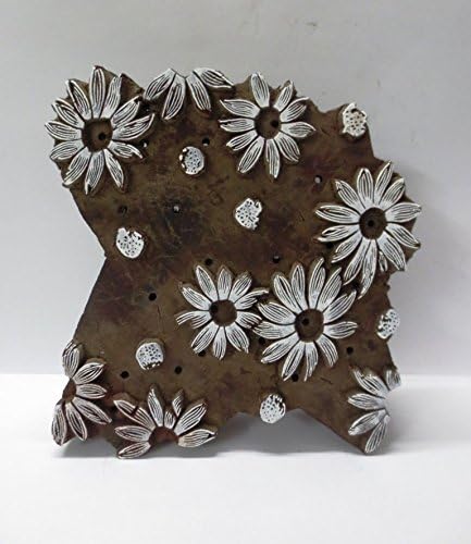 WOODEN HAND CARVED TEXTILE PRINTING FABRIC BLOCK STAMP FINE PRINT FLORAL LARGE