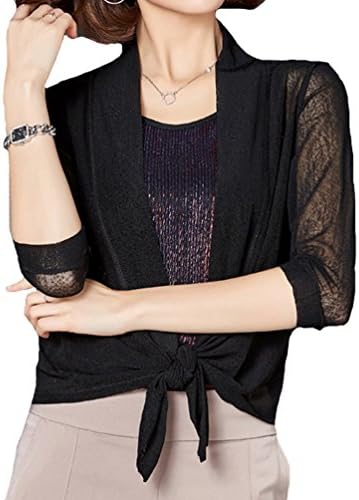 Rgslon Womens Sheer Shrug Lightweight Bolero Cardigan Mesh Knit Tie Top Cardigan