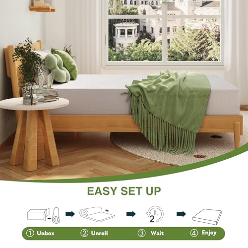 EGOHOME 8 Inch Twin Mattress, Memory Foam Mattress with Cooling Green Tea Gel, Relieve Pressure with Medium Firm Support, CertiPUR-US Certified, 75''L x 38''W, White