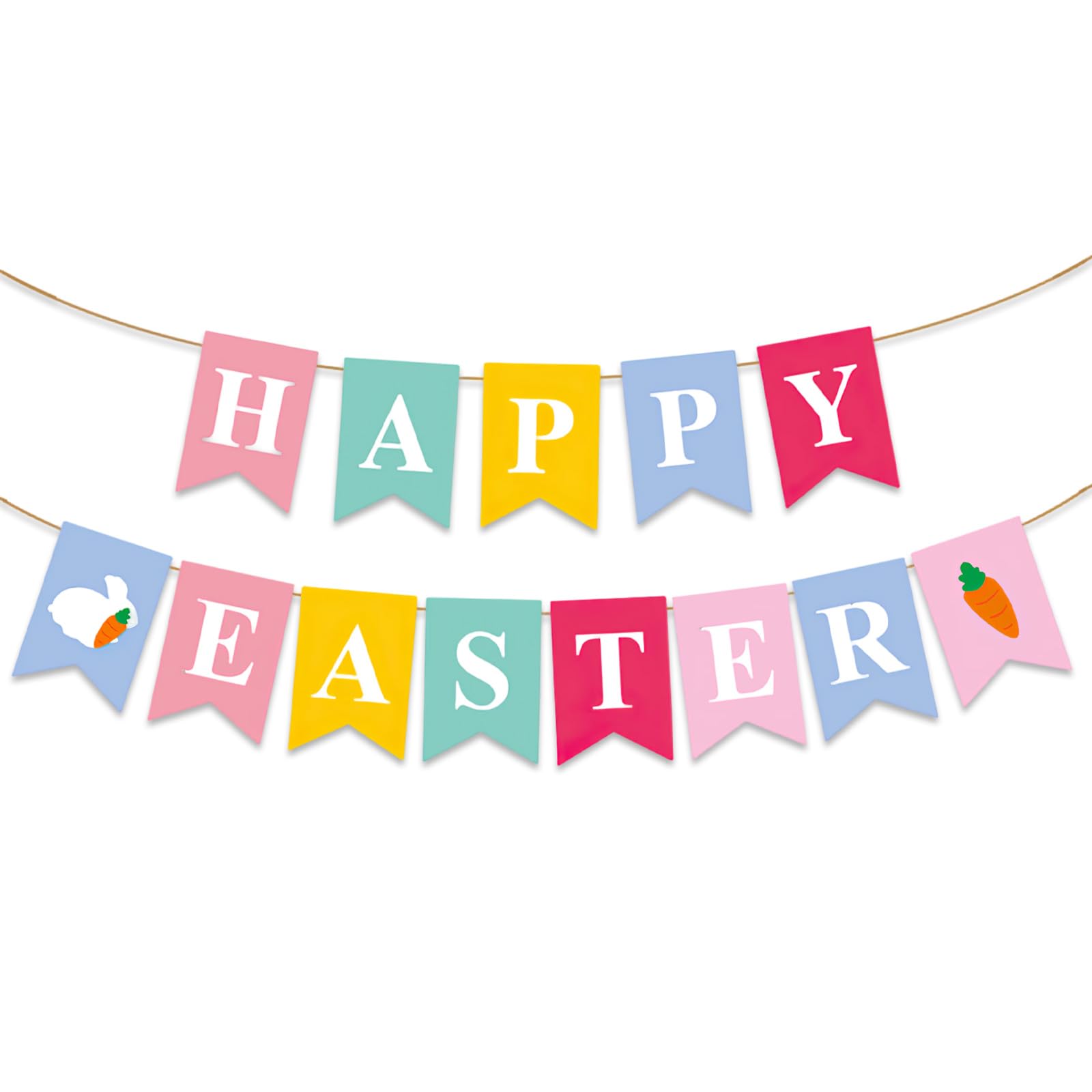 Happy Easter Banners,Reusable Pastel Wall Hanging for Spring Party,Home Festive Garland Bunting with Bunny Carrot Designs,Impressive Indoor and Outdoor Celebration Decoration Items
