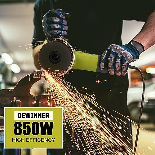 DEWINNER Angle Grinder tool 850W, 12000RPM Grinders Power Tools with Disc 115mm+ 6 Discs & Side Handle & Glove, Adjustable Pin, Cutting Grinding Polishing 220-240 V, Compact Design, Easy Storage
