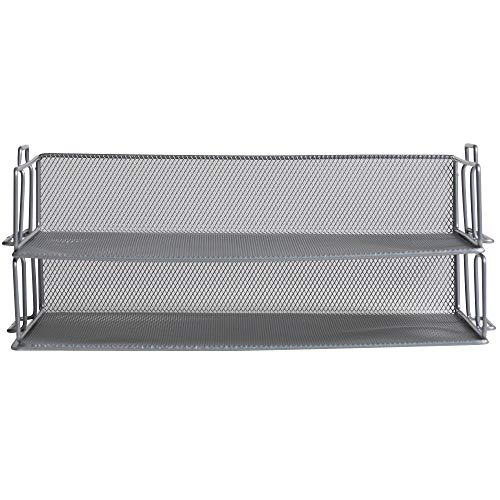 Klickpick Office 2 Tier Stackable Heavy Duty Metal Desktop Letter Tray File Organizer Sorter Desk Document Organizer Shelf Tray Magazine Holder Paper File Newspaper Organizer Tray- Silver