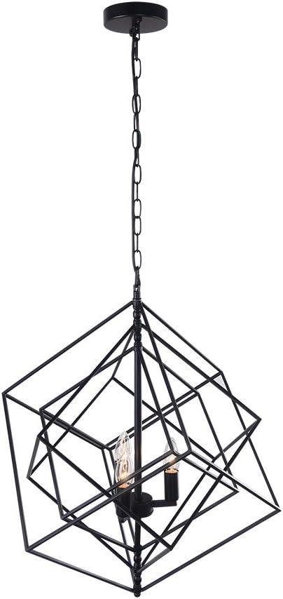 EDISLIVE 3-Light Modern Matte Black Cube Geometric Chandelier Candle Style Pendant Hanging Light Square Cage Pendant Lights for Dining Room Island