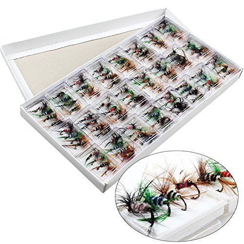 Sougayilang Bass Salmon Trout Colorful Assortment Fly Fishing Flies Pack of 96pcs (Best Brook Trout Fishing In Michigan)