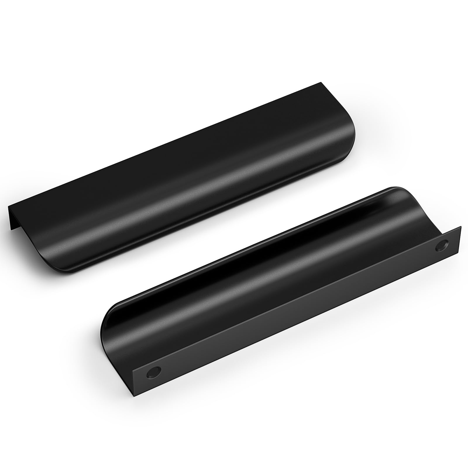 Goldenwarm 10 pcs Black Cabinet Handle 128mm(5in) Kitchen Handles, Finger Edge Pulls Aluminum Black Drawer Handle Concealed Furniture Handles Wardrobe Handles