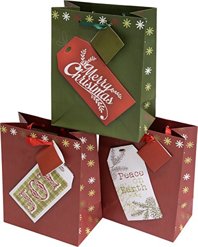 Christmas medium gift bags with kraft gift tag designs, set of 12 bags, 8.75