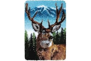 ROCKY&CHAO Latch Hook Rug Kits for Kids Adults DIY Craft Cushion Crochet Carpet Rug Making Kits Embroidery Cross Stitch Hook Kits with Gift Box 20X15 inches (Deer)