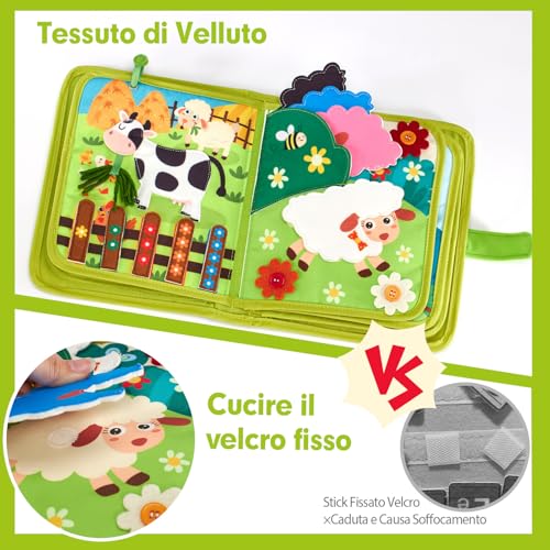 hahaland Busy Board Montessori Interactive Book 1 Year – Quiet Book Sensory Educational – Montessori Games 1 2 3 Years Table Felt Panel Activity Case Educational Gift for Children