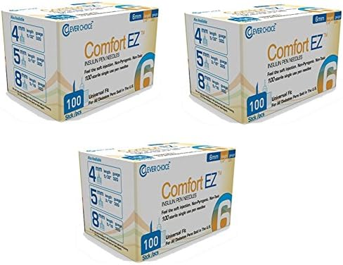 Clever Choice Comfort EZ™ Insulin Pen Needles 32G 6mm (1/4") - 100 Count [3 packs 100 count]