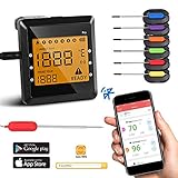Digital Bluetooth Meat Thermometer for iPhone - 6 Long Probes, Smart Instant Read, Phone App Wifi Remote, Battery Powered, Easy for Cooking Food, BBQ Grilling, Wireless Leave in Oven Safe and Smoker