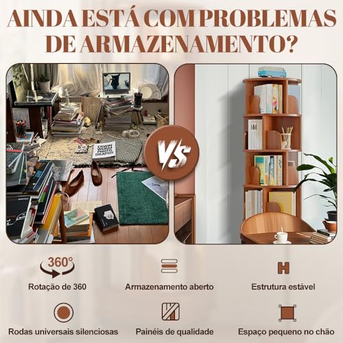 Estante para Livros, Estante Livreiro Giratória 360 Graus, Estánte Giratória, 5 Andares Estanté Girátoriá Livrós, Estanté Livros com Destacável Nichós, Livreiro Estánte Livrós, Base com gavetas